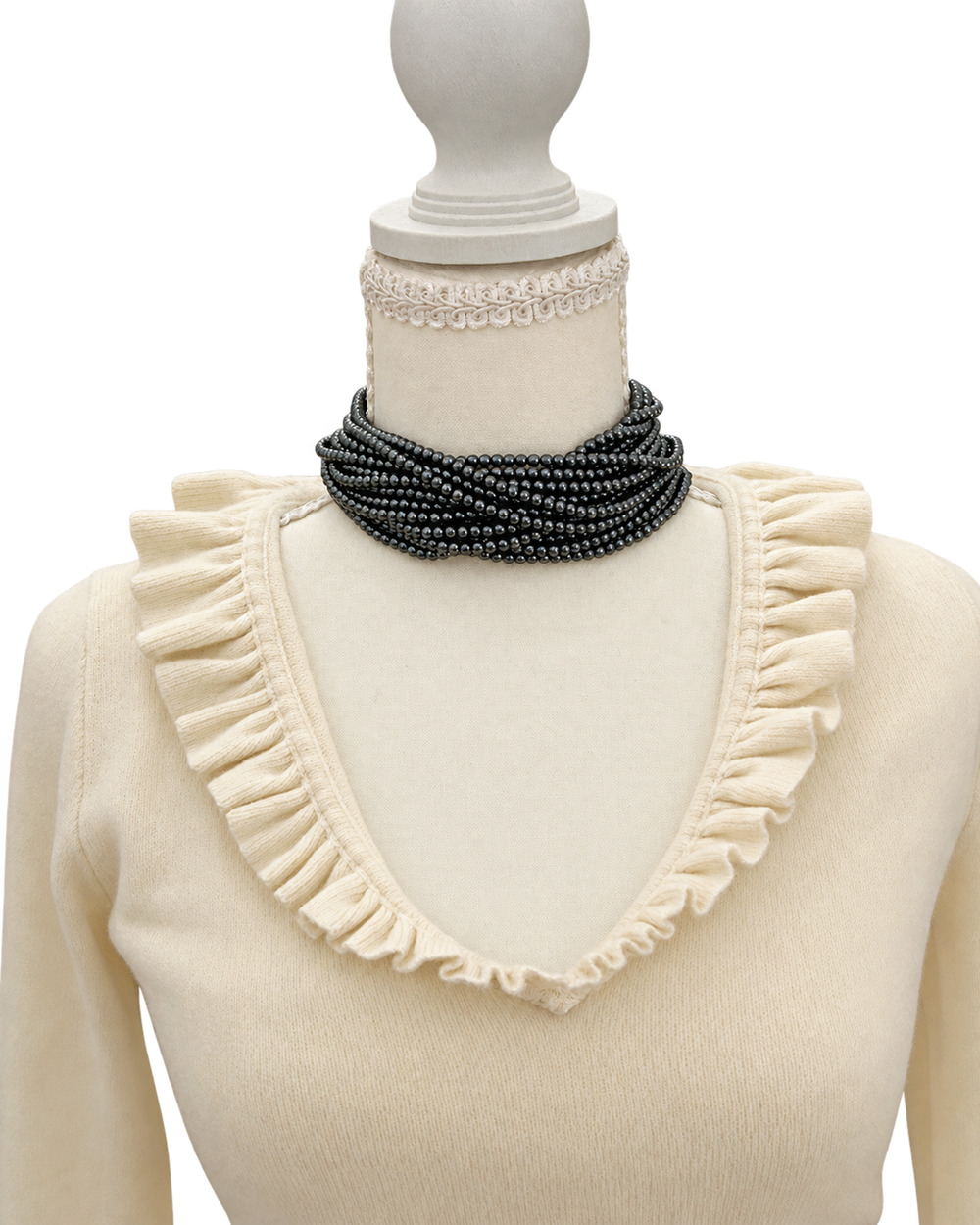 Carolee Black Faux Pearl 15 Strand Statement Choker Necklace NWT $120